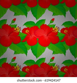 Seamless pattern of abstrat hibiscus flowers on a gray background. Vintage style. Stock vector illustration.
