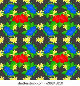 Seamless pattern of abstrat hibiscus flowers on a gray background. Vintage style. Stock vector illustration.