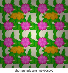 Seamless pattern of abstrat hibiscus flowers on a beige background. Vintage style. Stock vector illustration.