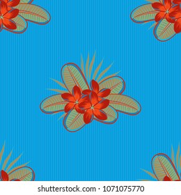 Seamless pattern of abstrat plumeria flowers in blue, beige and red colors. Vintage style. Stock vector illustration.