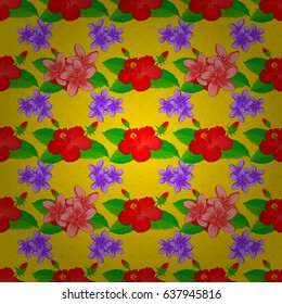 Seamless pattern of abstrat plumeria flowers on a yellow background. Vintage style. Stock vector illustration.