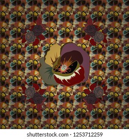 Seamless pattern of abstrat poppy flowers in orange, brown and gray colors. Vintage style. Stock vector illustration.