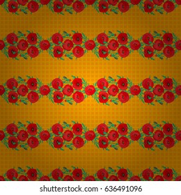 Seamless pattern of abstrat poppy flowers on a orange background. Vintage style. Stock vector illustration.