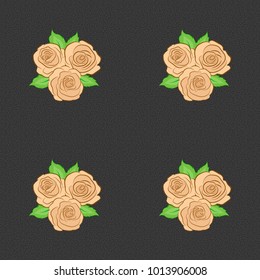 Seamless pattern of abstrat rose flowers and green leaves in gray, beige and brown colors. Vintage style. Stock vector illustration.