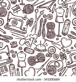 Seamless Pattern With Accessories And Equipment For Sewing