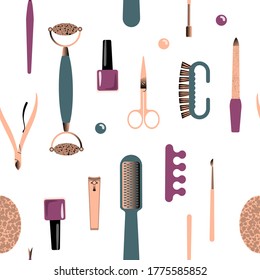Seamless pattern with accessories for manicure. Vector illustration.
