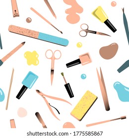 Seamless pattern with accessories for manicure. Vector illustration.