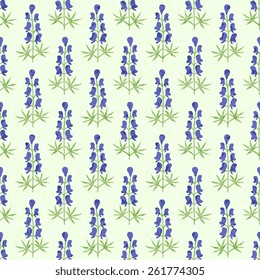 Seamless pattern with aconite flowers