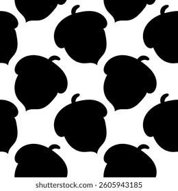 seamless pattern acorn icon. Outline, black and white. Line art. Doodles. Emblem, silhouette. Vector illustration