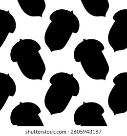 seamless pattern acorn icon. Outline, black and white. Line art. Doodles. Emblem, silhouette. Vector illustration