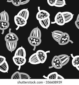 Seamless    pattern  of  acorn motif, doodles, objects, acorns . Hand drawn.