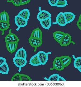 Seamless    pattern  of  acorn motif, doodles, objects, acorns . Hand drawn.