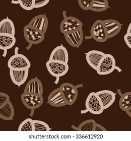 Seamless    pattern  of  acorn motif, doodles, objects, acorns . Hand drawn.