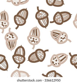 Seamless    pattern  of  acorn motif, doodles, objects, acorns . Hand drawn.