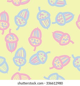 Seamless    pattern  of  acorn motif, doodles, objects, acorns . Hand drawn.