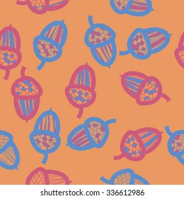 Seamless    pattern  of  acorn motif, doodles, objects, acorns . Hand drawn.