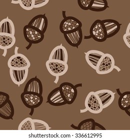 Seamless    pattern  of  acorn motif, doodles, objects, acorns . Hand drawn.