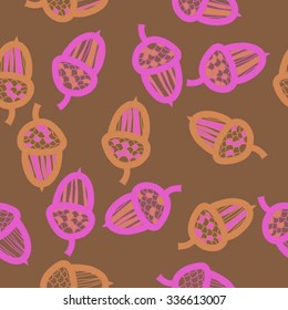 Seamless    pattern  of  acorn motif, doodles, objects, acorns . Hand drawn.