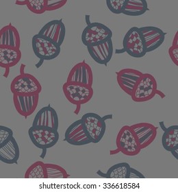 Seamless    pattern  of  acorn motif, doodles, objects, acorns . Hand drawn.
