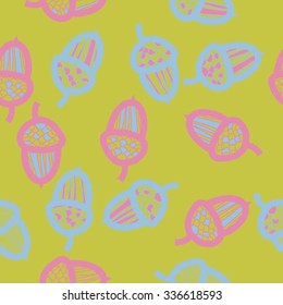 Seamless    pattern  of  acorn motif, doodles, objects, acorns . Hand drawn.