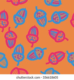 Seamless    pattern  of  acorn motif, doodles, objects, acorns . Hand drawn.