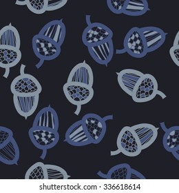Seamless    pattern  of  acorn motif, doodles, objects, acorns . Hand drawn.