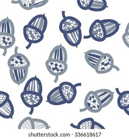 Seamless    pattern  of  acorn motif, doodles, objects, acorns . Hand drawn.