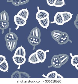 Seamless    pattern  of  acorn motif, doodles, objects, acorns . Hand drawn.