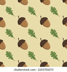Seamless pattern with acorn and oak leaf