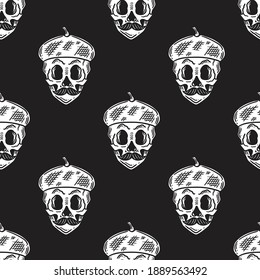 seamless pattern of acorn with skull in vintage style