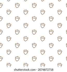 Seamless pattern of acorn in white background with mini doodle (icon). Vector Illustration