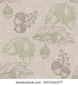 Seamless pattern with acorns. Autumn pattern with leaf, autumn leaf background. Abstract leaf texture.