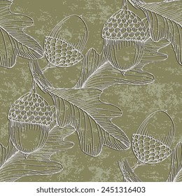 Seamless pattern with acorns. Autumn pattern with leaf, autumn leaf background. Abstract leaf texture.