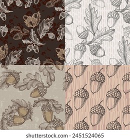 Seamless pattern with acorns. Autumn pattern with leaf, autumn leaf background. Abstract leaf texture.
