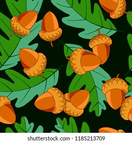 seamless pattern with acorns and autumn leaves