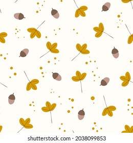 Seamless pattern with acorns and autumn leaves. Perfect for wallpaper, gift paper, pattern fill, web page background, autumn greeting cards.Vector illustration