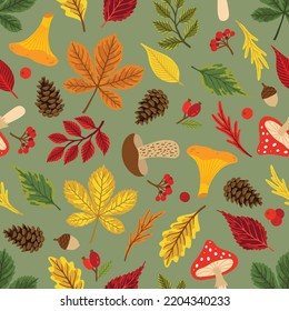 Nahtlose Muster mit Eichhörnchen, Herbstblättern, Pilzen. Perfekt für Tapete, Geschenkpapier, Musterfüllung, Herbstgrußkarten.