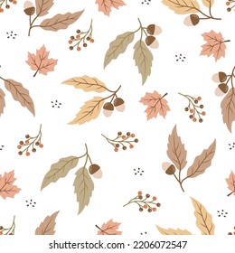 Seamless pattern with acorns and autumn leaves. Perfect for wallpaper, gift paper, pattern fills, web page background, autumn greeting cards fabric, and all your creative project.