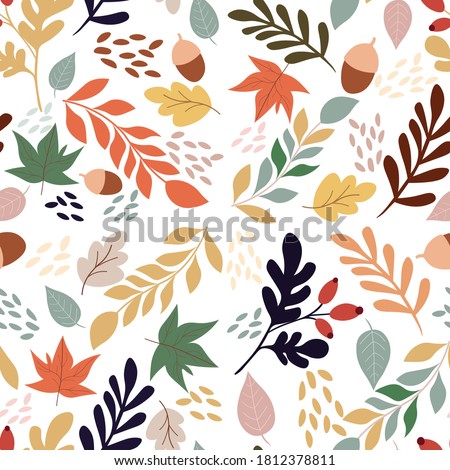 Seamless pattern with acorns and autumn leaves. Perfect for wallpaper, gift paper, pattern fill, web page background, autumn greeting cards.Vector illustration