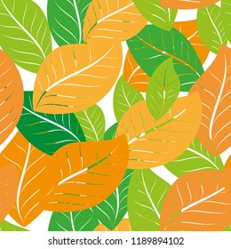 Seamless pattern with acorns and autumn oak leaves in Orange, Beige, Brown and Yellow. Perfect for wallpaper, gift paper, pattern fills, web page background, autumn greeting cards. eps 10