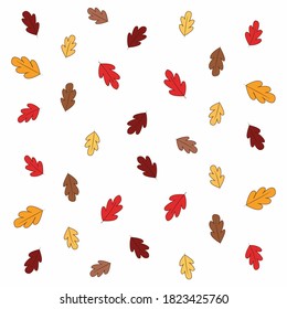 Seamless pattern with acorns and autumn oak leaves in Orange, Beige, Brown and Yellow. Perfect for wallpaper, gift paper, pattern fills, web page background, autumn greeting cards.