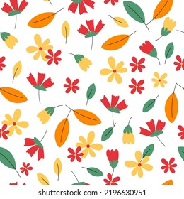 Seamless pattern with acorns and autumn oak leaves in Orange, Beige, Brown and Yellow. Perfect for wallpaper, gift paper, pattern fills, web page background, autumn greeting cards.