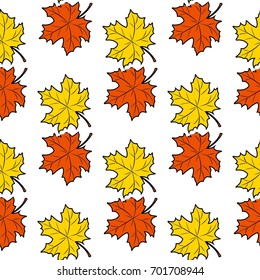 Seamless pattern with acorns and autumn oak leaves in Orange, Brown and Yellow. Perfect for wallpaper, gift paper, pattern fills, web page background, autumn greeting cards.
