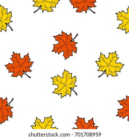 Seamless pattern with acorns and autumn oak leaves in Orange, Brown and Yellow. Perfect for wallpaper, gift paper, pattern fills, web page background, autumn greeting cards.