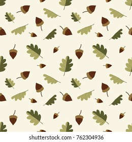 
Seamless pattern with acorns and autumn oak leaves. Perfect for wallpaper, gift paper, pattern fills, web page background, autumn greeting cards.