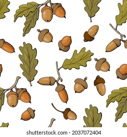 Seamless pattern with acorns. Design for fabric, textile, packaging, wallpaper.	