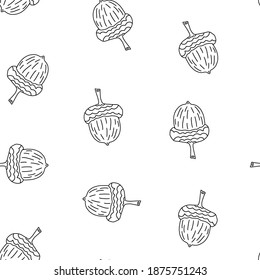 Patrón sin foco de bellotas en forma de doodle sobre fondo blanco. Vector de fondo negro y blanco de nueces para su diseño.