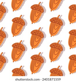 Seamless pattern with acorns. Fall season. Autumn background. Good for textile design, wrapping paper, wallpaper and other. Vector illustration.