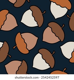 Seamless pattern acorns. Hand drawn background for autumn celebration
