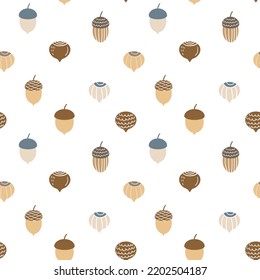 Seamless pattern with acorns and hazelnuts. vector illustration